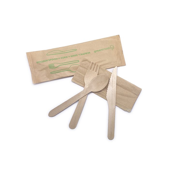 [W-SFKN] Wooden Spoon Fork Knife Napkin set 400set/ctn