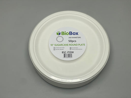 [BSC-P10W-PF] BioBox 10" Sugarcane Round Plate 50x10 500pcs