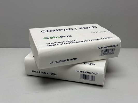 [HTI-88CP] BioBox COMPACT Interleaved Hand
Towel, 2ply-25x19cm, 20 packs X120
sheets, 2400/ctn