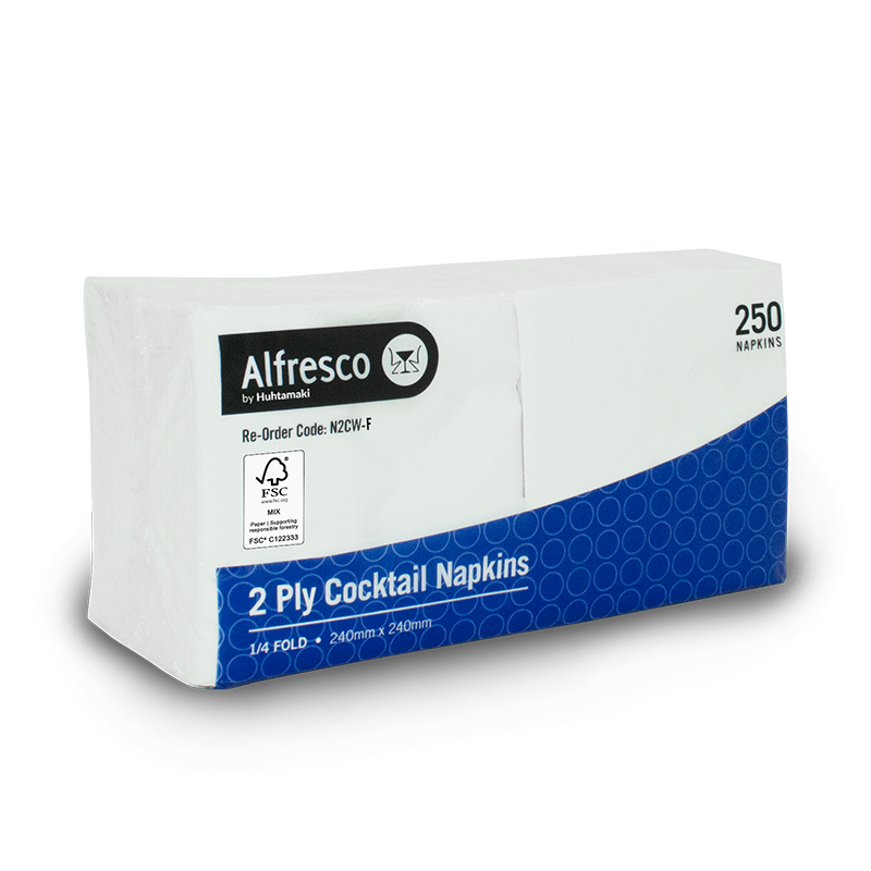 [N2CW-F] 2 PLY WHITE COCKTAIL NAPKIN 1/4 FOLD FSC MX CREDIT